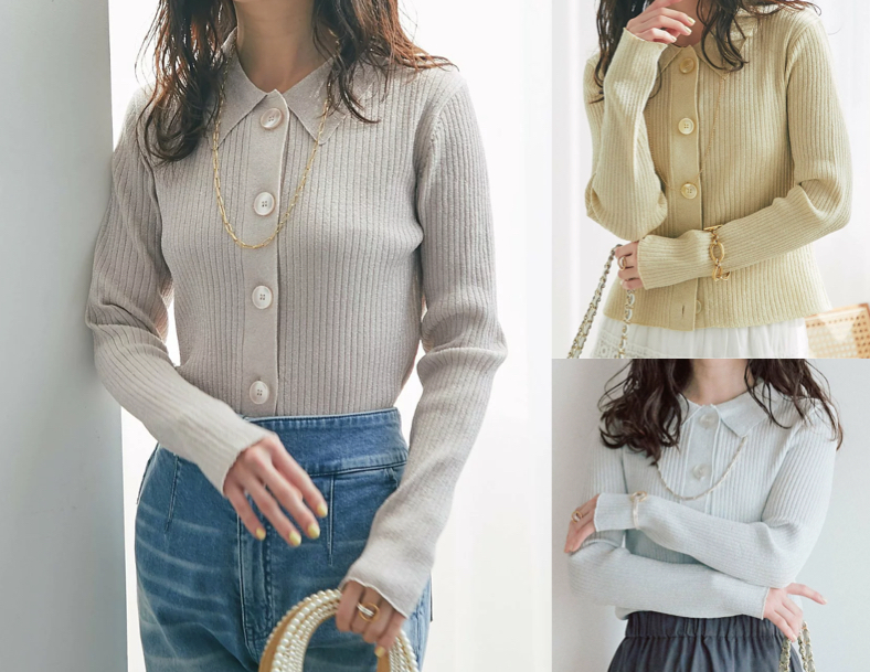 La boutique BonBon（ラブティックボンボン）ライトグレーのポロカーディガン