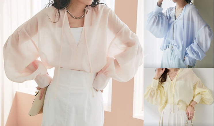 La boutique BonBon（ラブティックボンボン）ピンクのシアーボリュームブラウス