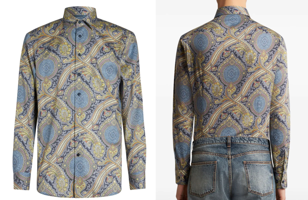 ETRO abstract-print cotton shirtブルーのプリント柄シャツ