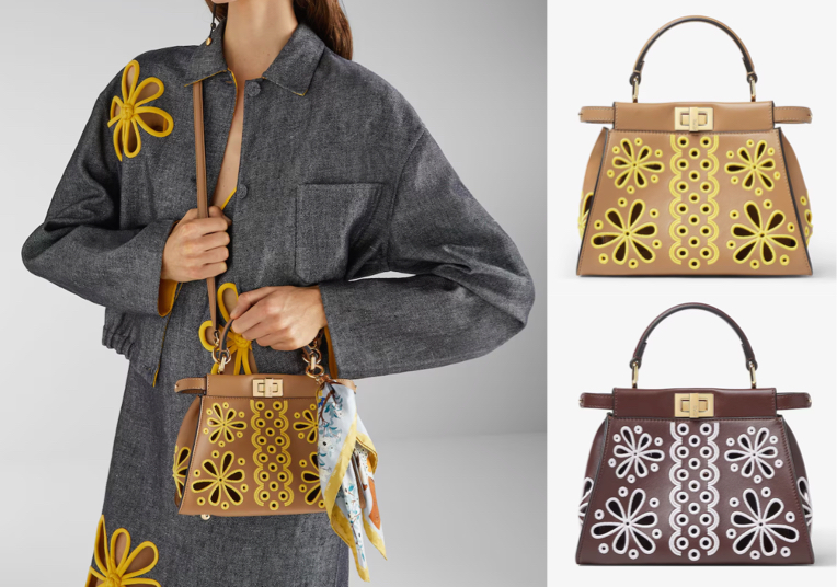 FENDI（フェンディ）ベージュのレザーフローラルアジュールバッグ