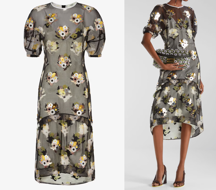 FENDI（フェンディ）ブラックの花柄シアーワンピース