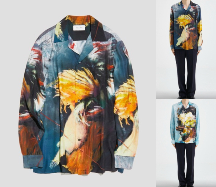 TAAKKネイビーのプリント柄シャツ