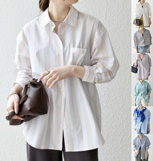 SHIPS any（シップスエニィ）ベージュのストライプ柄シャツ