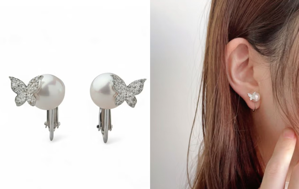 Pearl for Lifeシルバーの蝶柄イヤリング