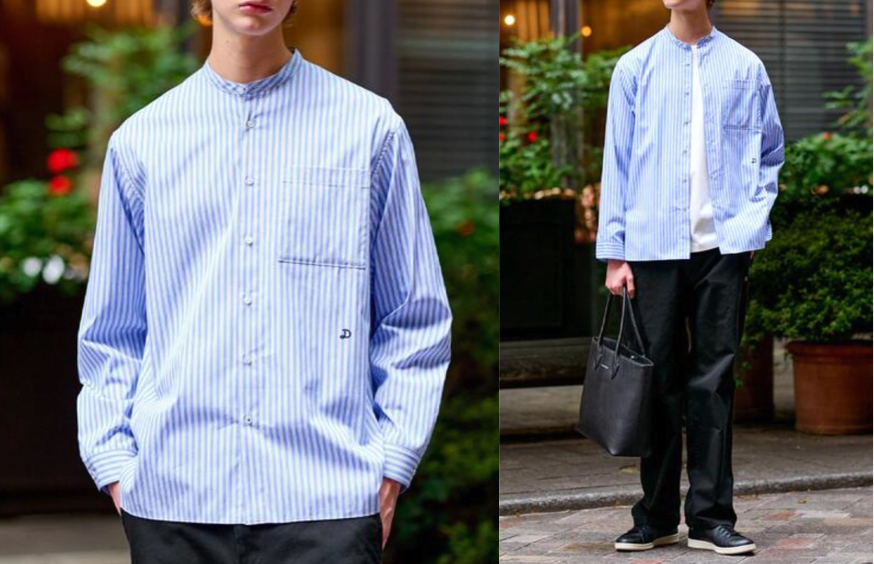 DRESSTERIORブルーのストライプシャツ