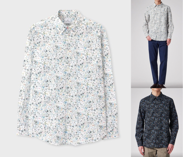 paulsmithブルー系のプリント柄シャツ