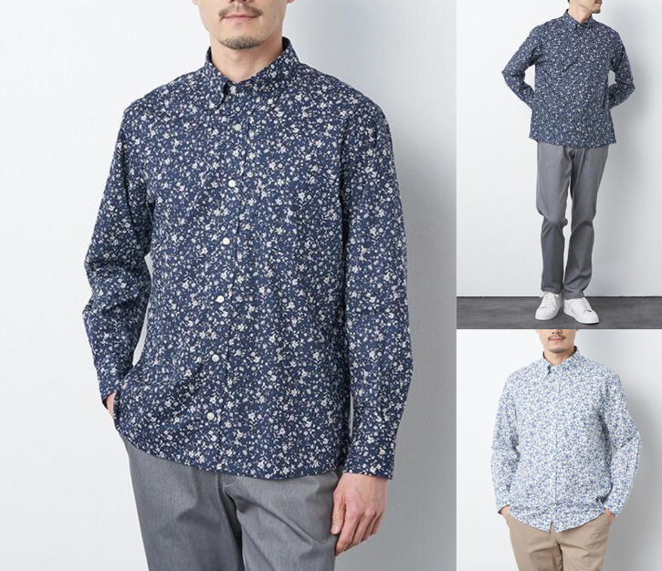 element of SIMPLE LIFEブルーの小花柄シャツ