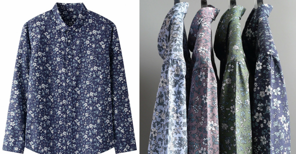 ネイビーの小花柄シャツ