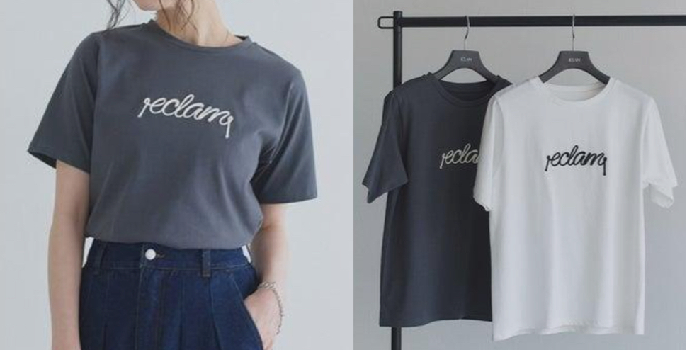 ECLAM（クラム）チャコールグレーのコード刺繍ロゴTシャツ