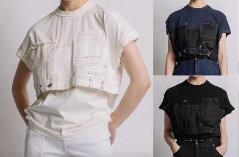AULA AILA（アウラアイラ）ホワイトのデニムコンビTシャツ