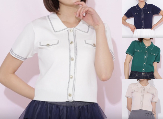 JILL by JILL STUART（ジル バイ ジルスチュアート）ホワイトのステッチポロニット