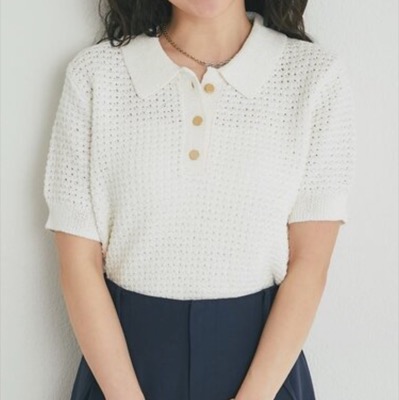 La boutique BonBon（ラブティックボンボン）オフホワイトのポロニット