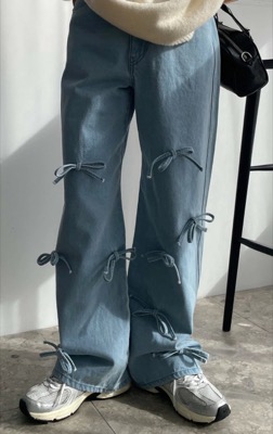 WEGO（ウィゴー）リボンストレートデニムパンツ