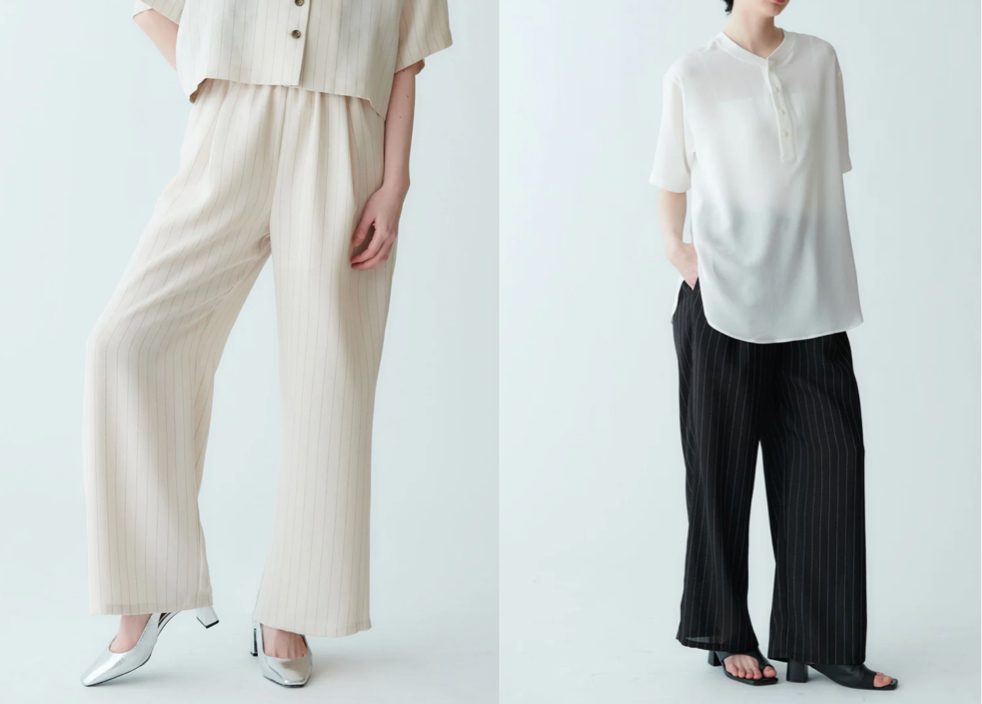 Mylankaホワイトのストライプワイドパンツ