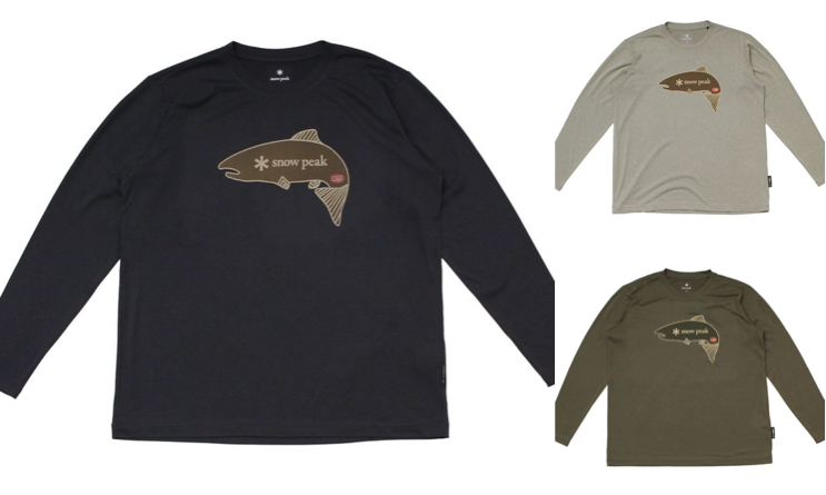 snow peak（スノーピーク）ブラックの魚プリントTシャツ