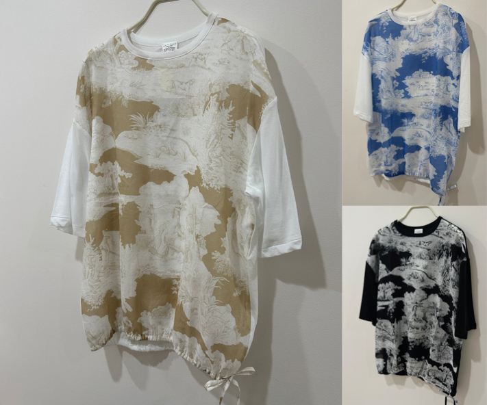 rokkodoホワイトのブリント柄Tシャツ