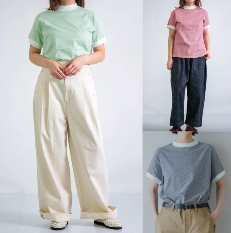 グリーン×ホワイトの半袖Tシャツ