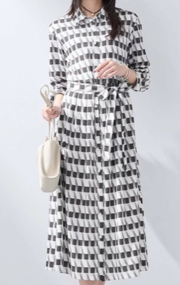 ANAYI（アナイ）白黒のジオメトリック柄シャツワンピース