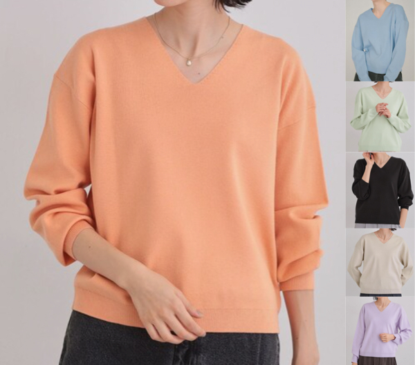 THE SHOP TK（ザ ショップ ティーケー）オレンジのVネックニット