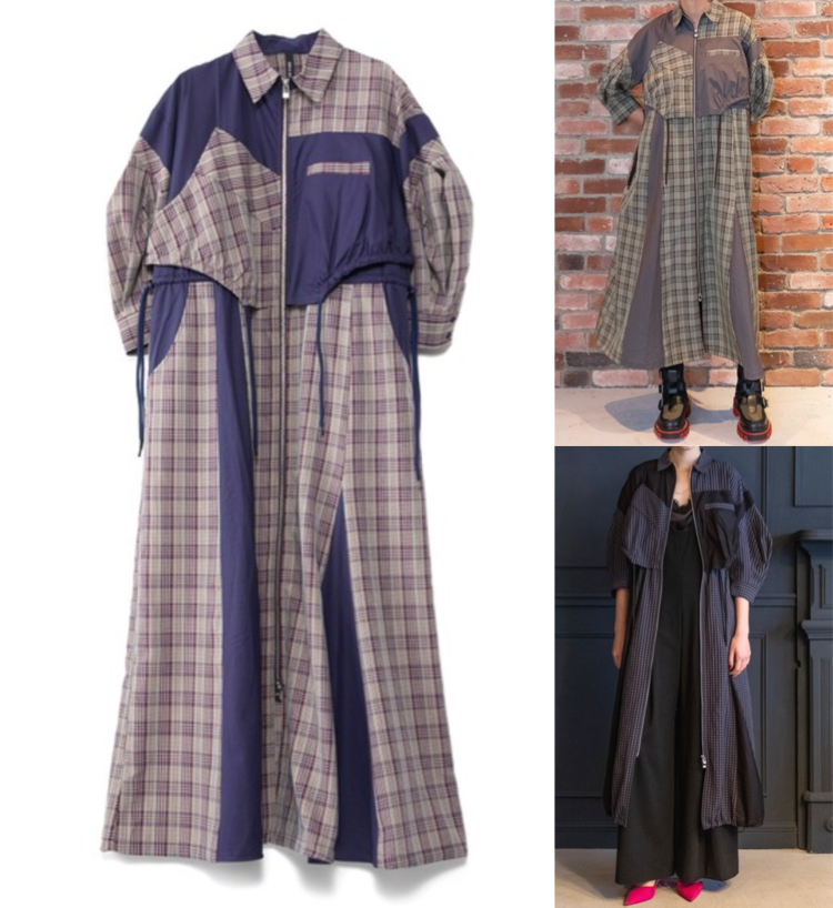 AULA AILA（アウラアイラ）ベージュxパープルのチェック柄シャツワンピース