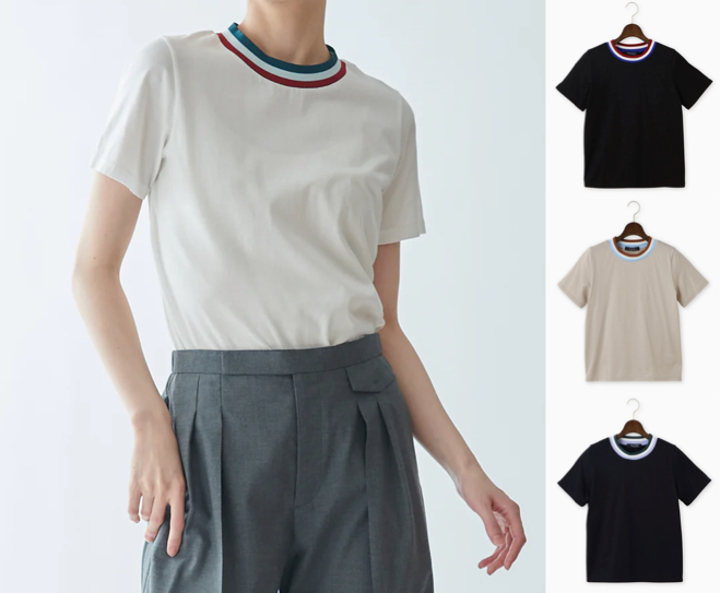 BRAHMIN(ブラーミン)ホワイトの配色ネックTシャツ