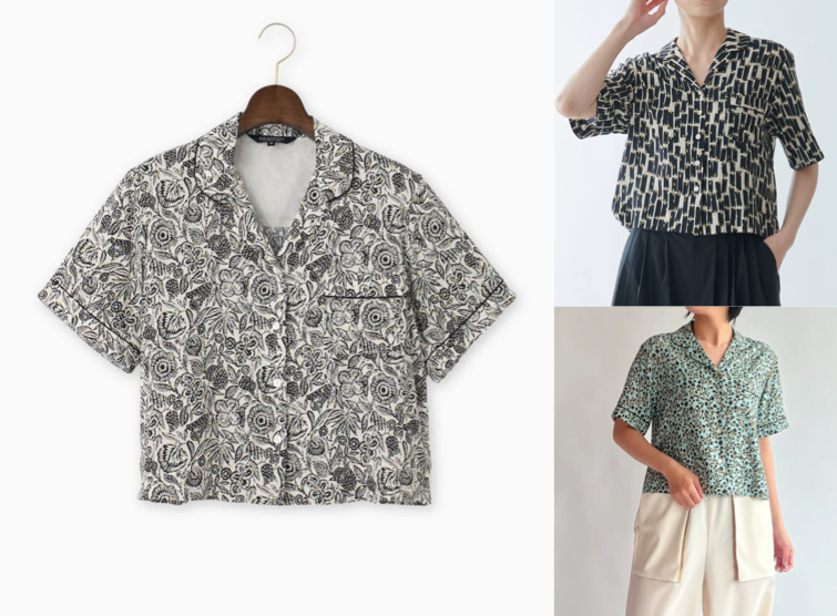BRAHMINブラックの半袖プリント柄シャツ