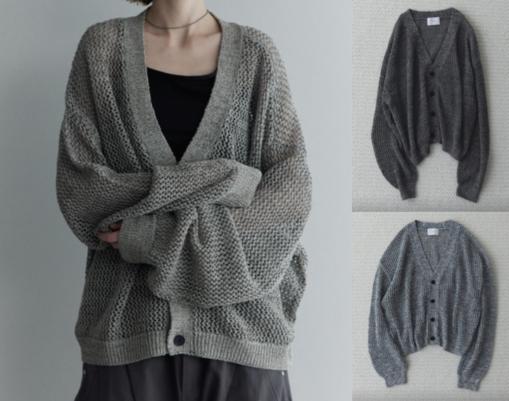 remer（リメール）ライトグレーのメッシュカーディガン