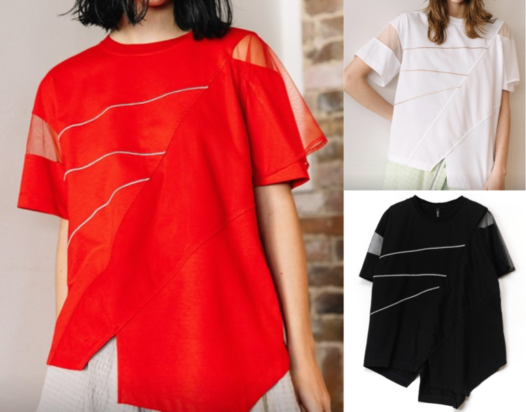 AULA AILA(アウラアイラ)赤いシアーレイヤードラインTシャツ