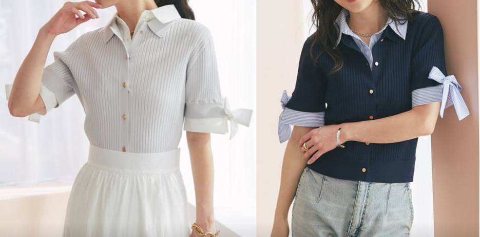 La boutique BonBon(ラブティックボンボン)ライトグレーのシャツレイヤードニット