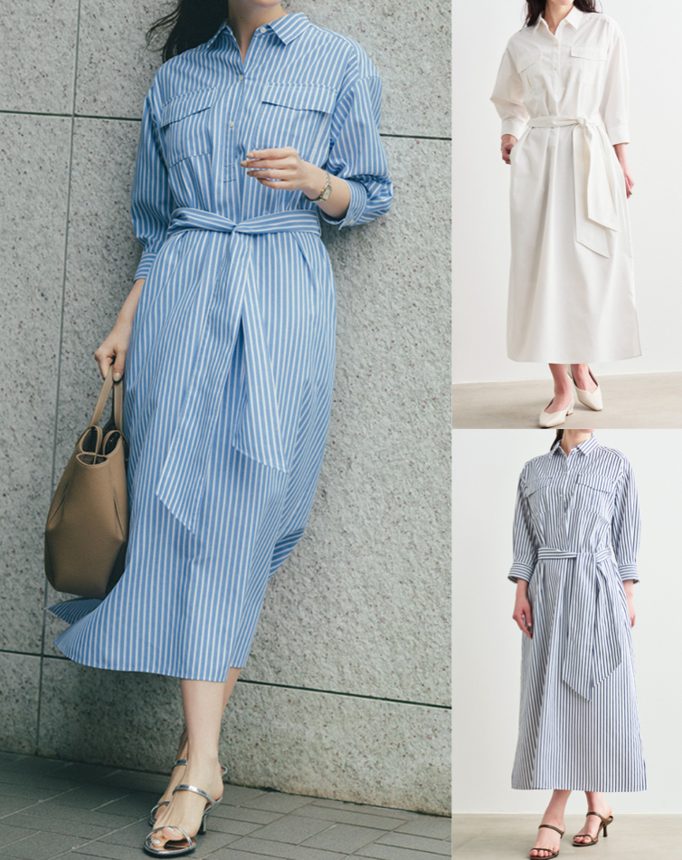 LOUNIE（ルーニィ）ブルーのストライプ柄シャツワンピース