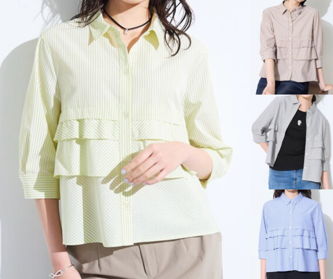 INDIVI（インディヴィ）ライトイエローのストライプ柄シャツ
