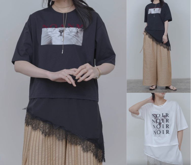 Eimee Lawアニマルフォト＆刺繍ptレイヤードヘムレーストップス