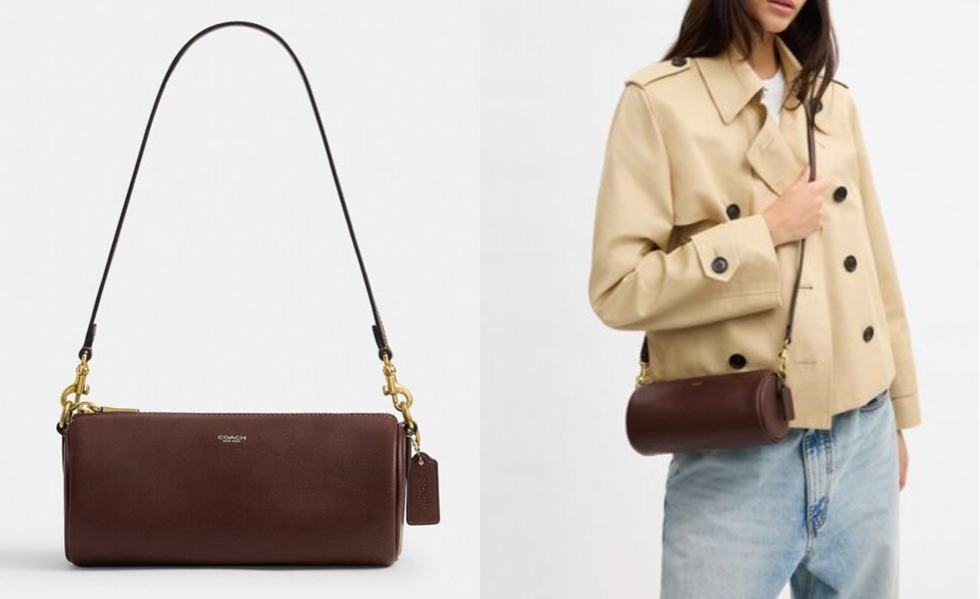 COACHブラウンの筒型ショルダーバッグ