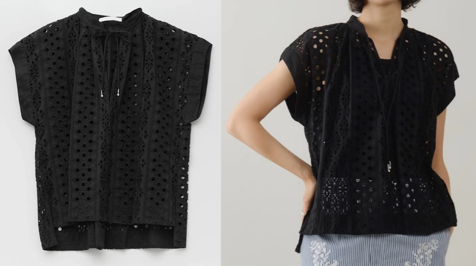 ne Quittez pas（ヌキテパ）ブラックの透かし刺繍ブラウス