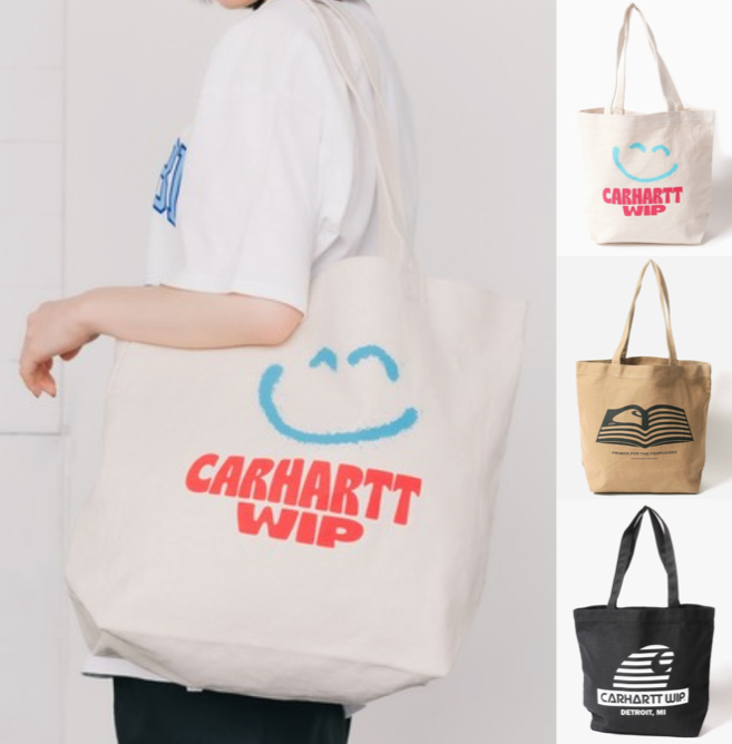 Carhartt WIP(カーハートダブリューアイピー)ホワイトのプリントトートバッグ