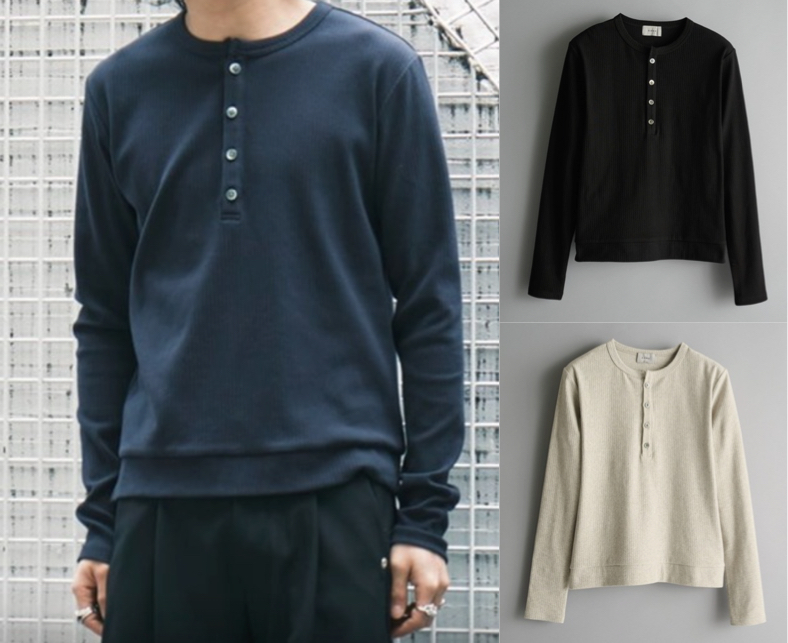 CONZ(コンズ)ネイビーのヘンリーネックトップス