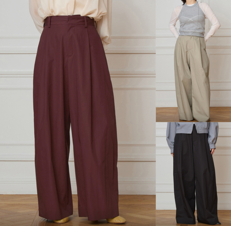IENA LA BOUCLE コットンウェザーバレルパンツボルドーのパンツ