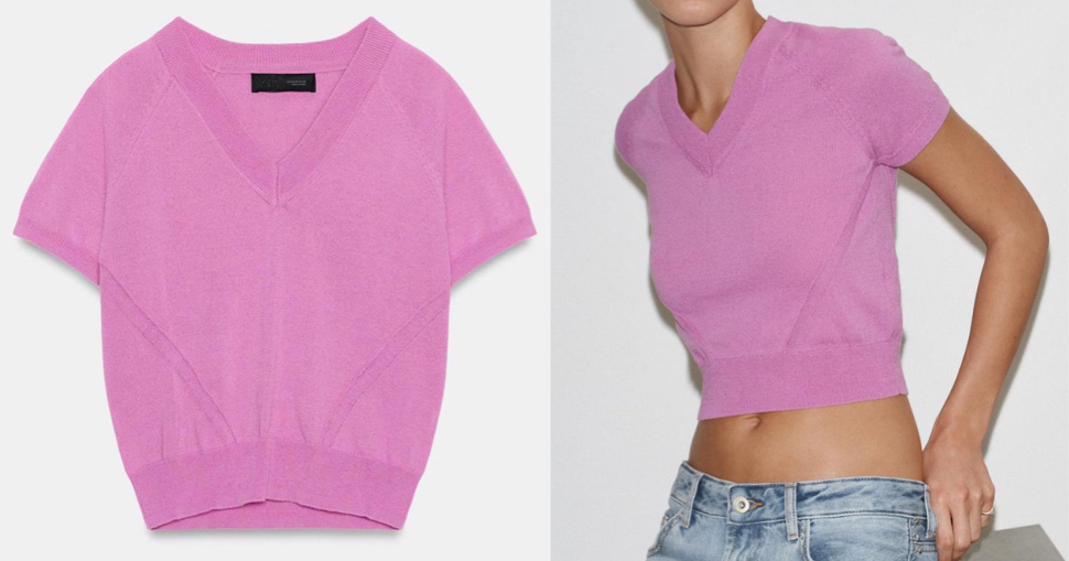ZARA（ザラ）　ピンクのVネック半袖ニット