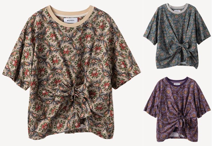 MUVEIL（ミュベール）ベージュの花柄Tシャツ