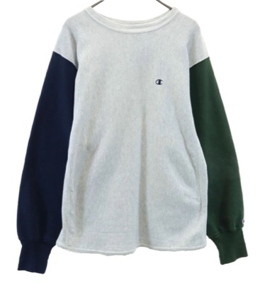 Champion(チャンピオン)グレーxグリーンxネイビーのスウェット