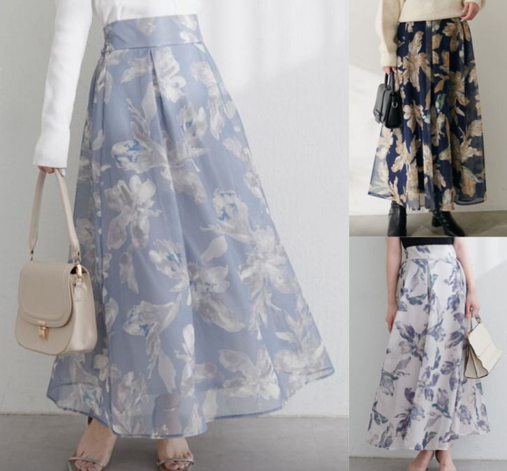 natural couture（ナチュラルクチュール）サックスブルーの花柄スカート