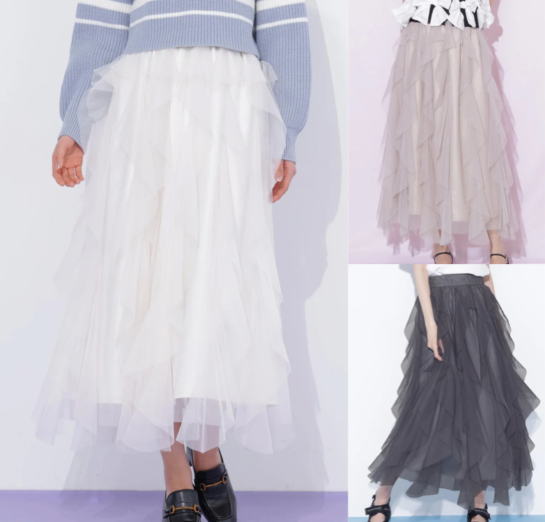 JILL by JILL STUART（ジルスチュアート）ホワイトのラッフルチュールスカート