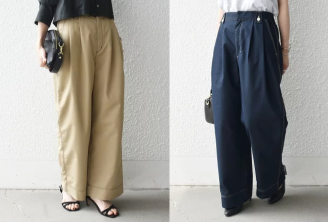 ベージュのワイドパンツ