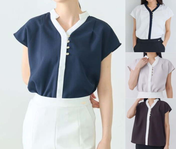TONAL（トーナル）ネイビーxホワイトのスキッパーブラウス