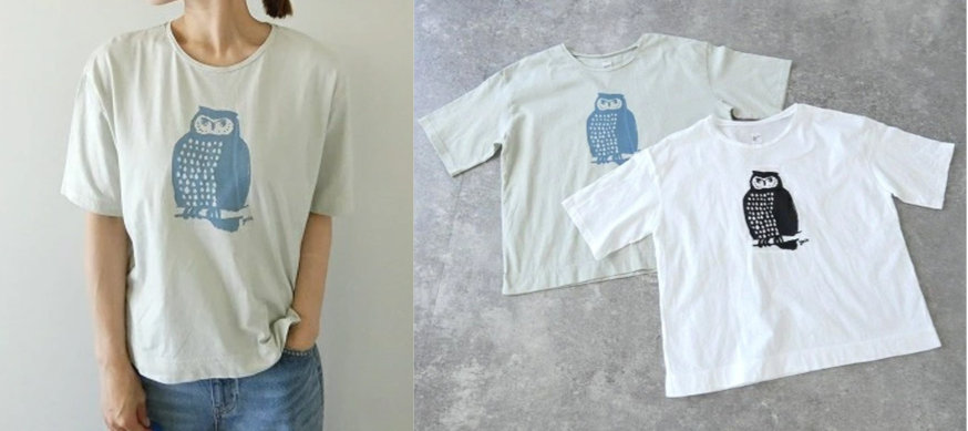 grin（グリン）ホワイトのフクロウプリントTシャツ