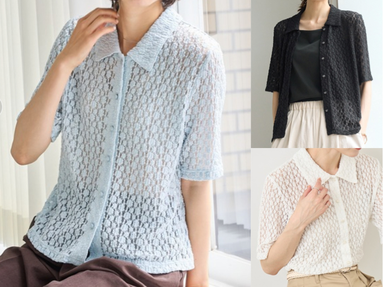ROPE' PICNIC（ロペピクニック）サックスブルーのメッシュポロニット