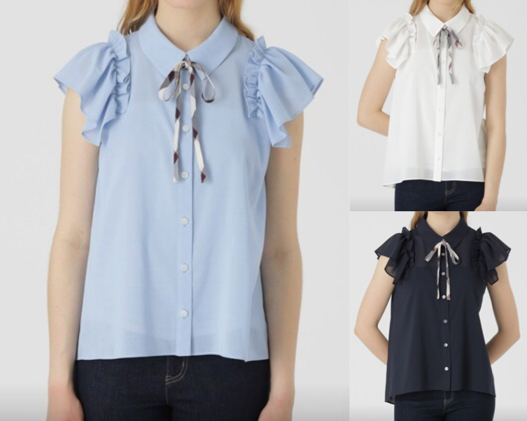 BLUE LABEL CRESTBRIDGE(ブルーレーベル・クレストブリッジ)サックスブルーのフリルスリーブシアーブラウス
