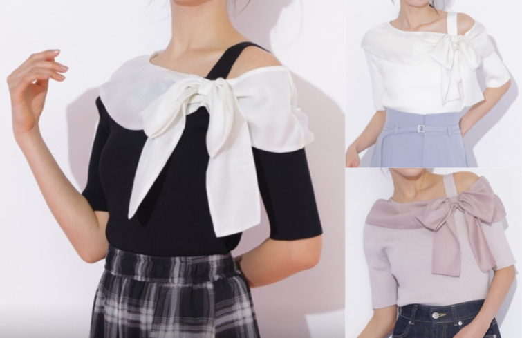 JILL by JILL STUART（ジルバイジルスチュアート）ブラックのアシメリボンニット