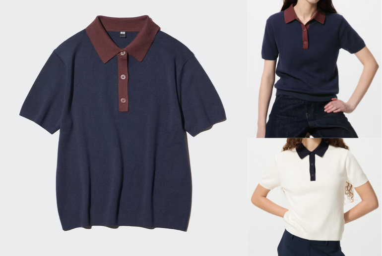 UNIQLO（ユニクロ）ネイビーxブラウンのポロシャツ