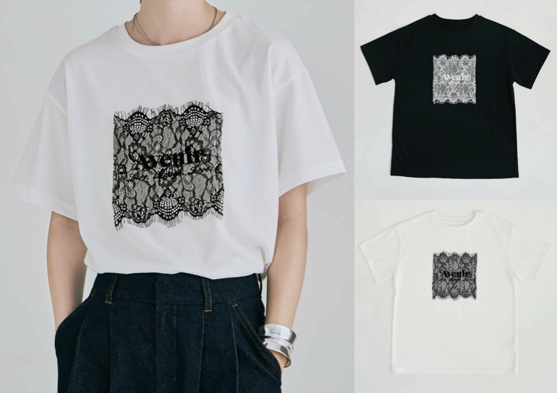 etoll.(エトル)ホワイトのレースロゴ刺繍Tシャツ